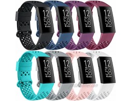 8 Pack Sport Bands Compatible with Fitbit Charge 4 Bands and Fitbit Charge 3 Bands Soft Silicone Breathable Waterproof Replacement Sport Wristband with Air Holes for Women Men 8 Pack B Small
