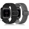 Fuleda Elastic Bands Compatible with Fitbit Versa 2 Band Women Men 2Pack Soft Adjustable Nylon Breathable Sport Band for Versa Versa 2 Versa Lite SE Smartwatch Loop Stretchy Wristband Black & Gray