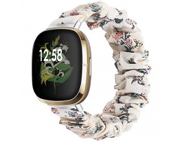 Liwin Scrunchies Bands Compatible with Fitbit Sense Versa 3 Bands for Women and Girls Elastic Printed Strap Accessories Replacement Scrunchy Wristband for Sense Versa 3 Smartwatch