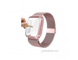 Maxjoy Compatible with Fitbit Versa Bands Versa 2 Stainless Steel Metal Band Mesh Replacement Bracelet Wristband with Protective Case Compatible with Fitbit Versa 2 1 Watch Rose Gold
