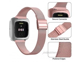 Meliya Metal Slim Bands Compatible for Fitbit Versa 2 Fitbit Versa Fitbit Versa Lite Stainless Steel Metal Clasp Thin Replacement Bands for Women Men for 6.7-8.7 Wrists Rose Pink
