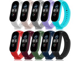 Pack 10 Bands for Xiaomi Mi Band 5 Straps Xiaomi Mi Band 6 Straps Amazfit Band 5 Straps Soft Silicone Replacement Wristbands for Mi Band 5 & Mi Band 6 & Amazfit Band 5 Fitness Tracker Pack 10