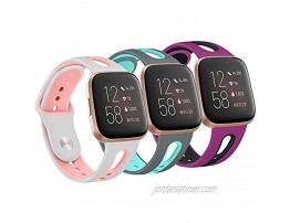 [Pack 3] Silicone Bands Compatible with Fitbit Versa 2 Fitbit Versa Versa Lite Versa SE Soft Breathable Replacement Wristbands Accessories for Women Men Small White Pink+Grey Teal+Purple Black