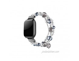 Simpeak Band Compatible with Fitbit Versa Versa 2 Versa Lite Smartwatch Jewelry Bracelet Elastic Beaded Pearl Band Replacement for Fitbit Versa,Women Girls Black