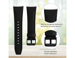 SKYLET Bands Compatible with Fitbit Versa 3 Fitbit Sense Women Men Soft Geniune Leather Replacement Straps Wristbands Black with Black Buckle Large