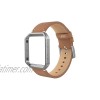 Simpeak Leather Band Compatible with Fitbit Blaze Small Size with Frame Genuine Leather Band Replacement for Fitbit Blaze Brown Band + Silver Frame