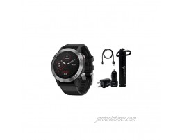 Garmin Fenix 6 Premium Multisport GPS Watch with Pulse Ox with Included Wearable4U Power Pack Bundle Standard Silver with Black Band