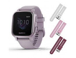 Garmin Venu Sq GPS Fitness Smartwatch and Included Wearable4U 3 Straps Bundle White Pink Berry Lavender Purple 010-02427-02