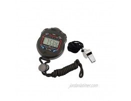 AKOAK Sports and Referee Digital Stopwatch Timer W Bonus Stainless Steel Coach Whistle with Lanyard