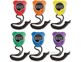 Champion Sports Stopwatch Timer Set: Waterproof Handheld Digital Clock Sport Stopwatches with Large Display for Kids or Coach Bright Colored 6 Pack