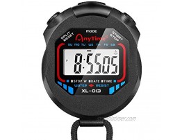 Flexzion Digital Stopwatch Timer Pack of 10 Water Resistant Chronograph with Large LCD Display Alarm & Clock Function Neck Cord Included for Running Sprinting Swimming and Outdoor Activities Black