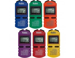 Robic; Developed Sold and Shipped in America; 12 Memory Recall Professional Quality Stopwatch Takes 199 Readings Easy to Use Easy to Read-Set of 6 Colors