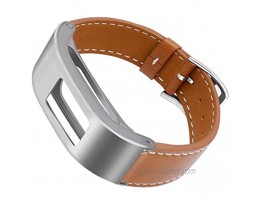 DuiGong Compatible with Garmin Vivofit 3 Bands Replacement Leather Strap with Silver Stainless Steel Hardware Brown