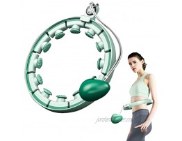 HOOA Smart Weighted Hula Hoops for Adults Weight Loss 2 in 1 Abdomen Fitness Hoop Fitness Waist Exercise Ring,15 Detachable Knots Adjustable Weight Auto Spinning Ball Not Fall Pilates RingGreen